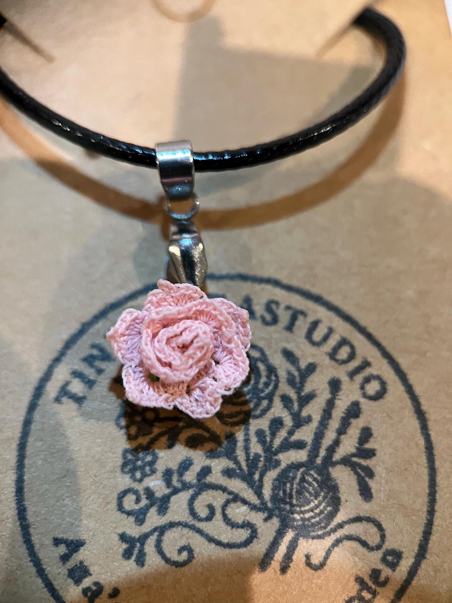 Micro Crochet Rose Necklace