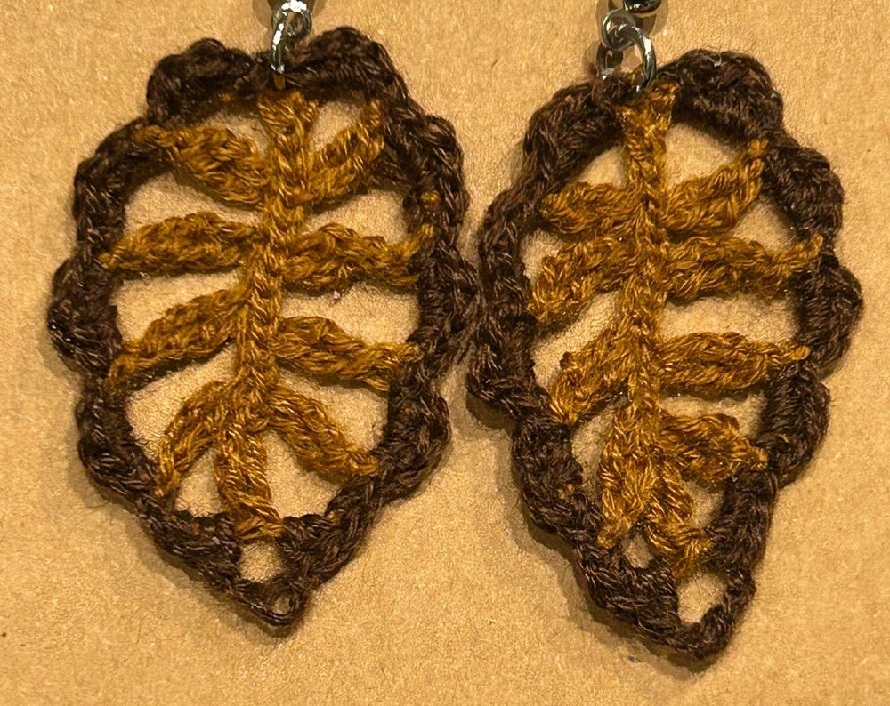 Micro Crochet Autumn leaf earrings