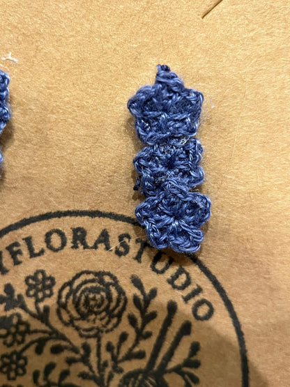 Blue Flower Micro Crochet Bar Earrings