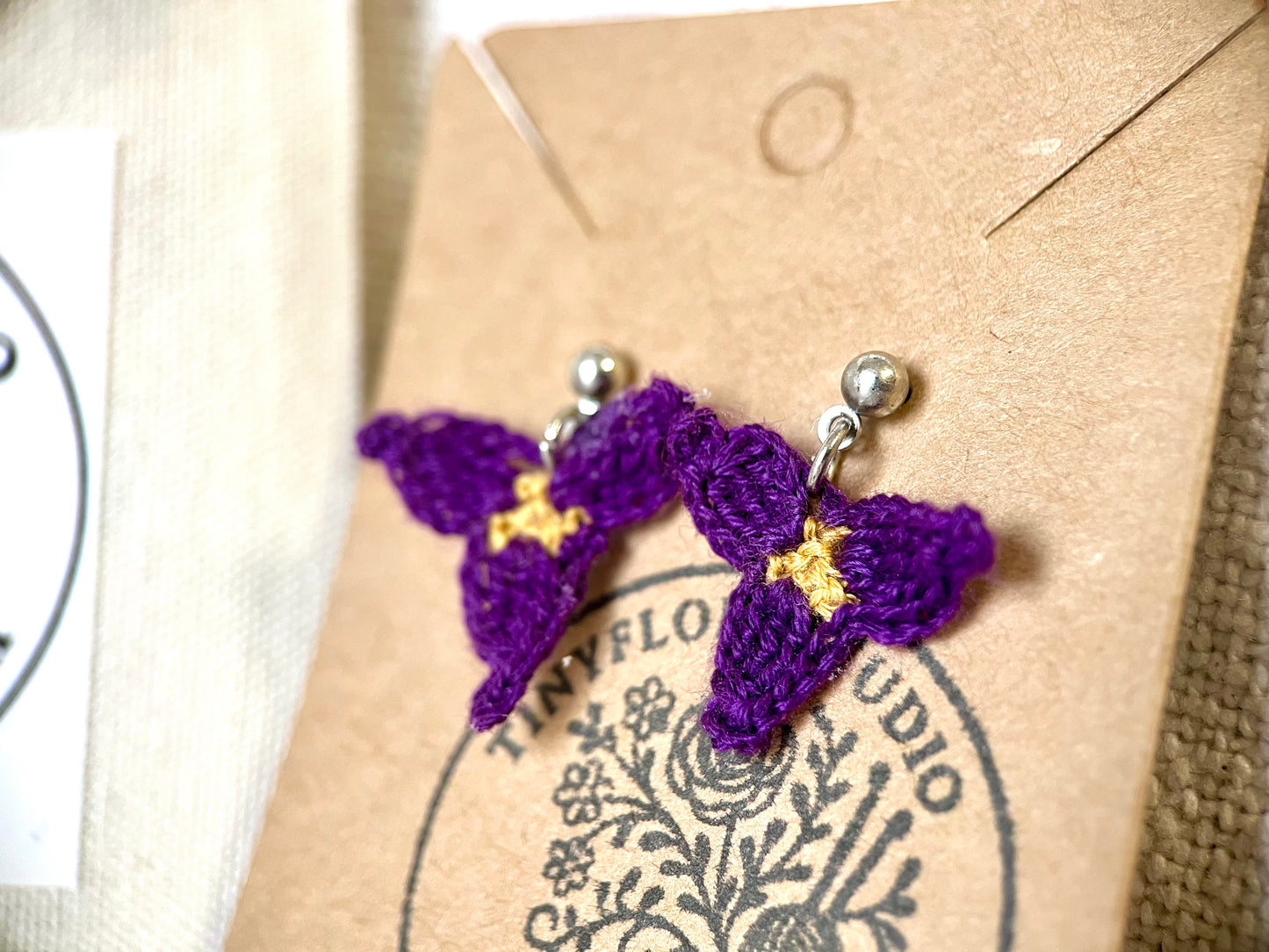 Micro Crochet Tradescantia flower earrings