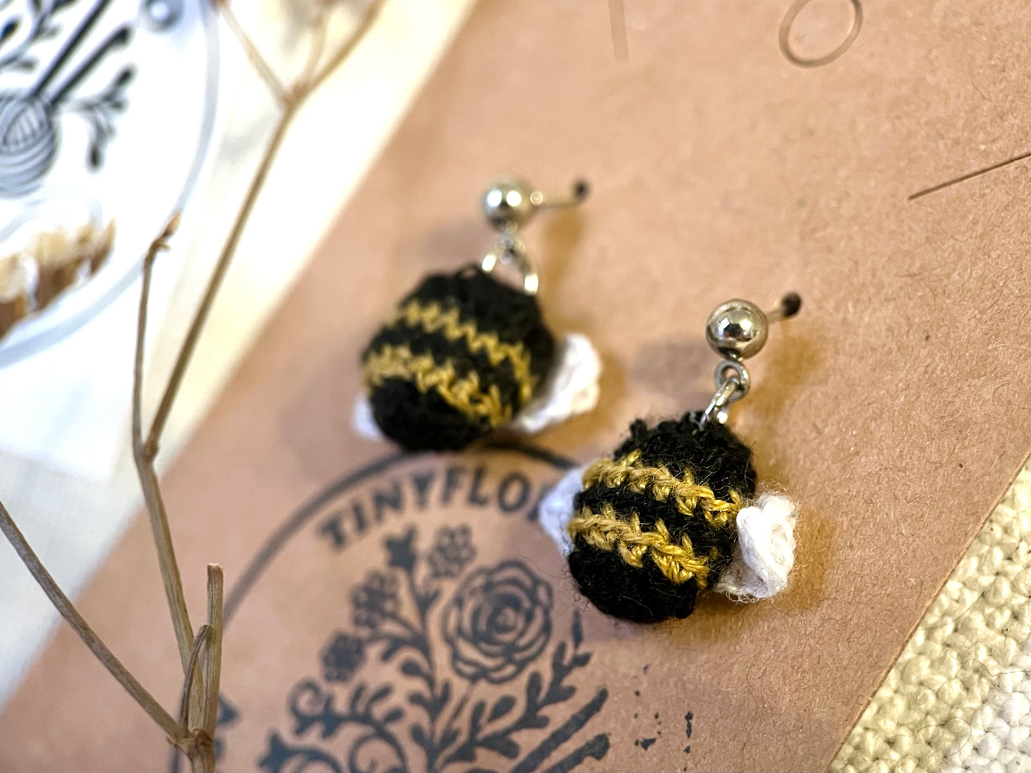 Micro Crochet Bumblebee earrings