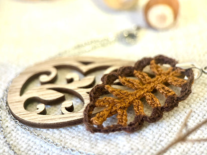 Micro Crochet Autumn Leaf Necklace