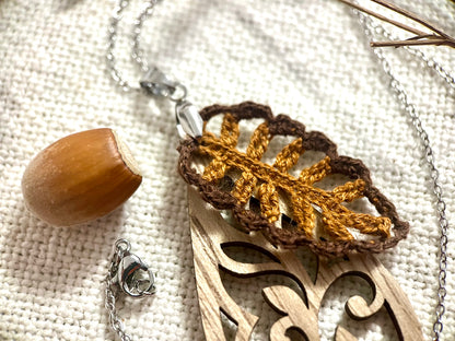 Micro Crochet Autumn Leaf Necklace
