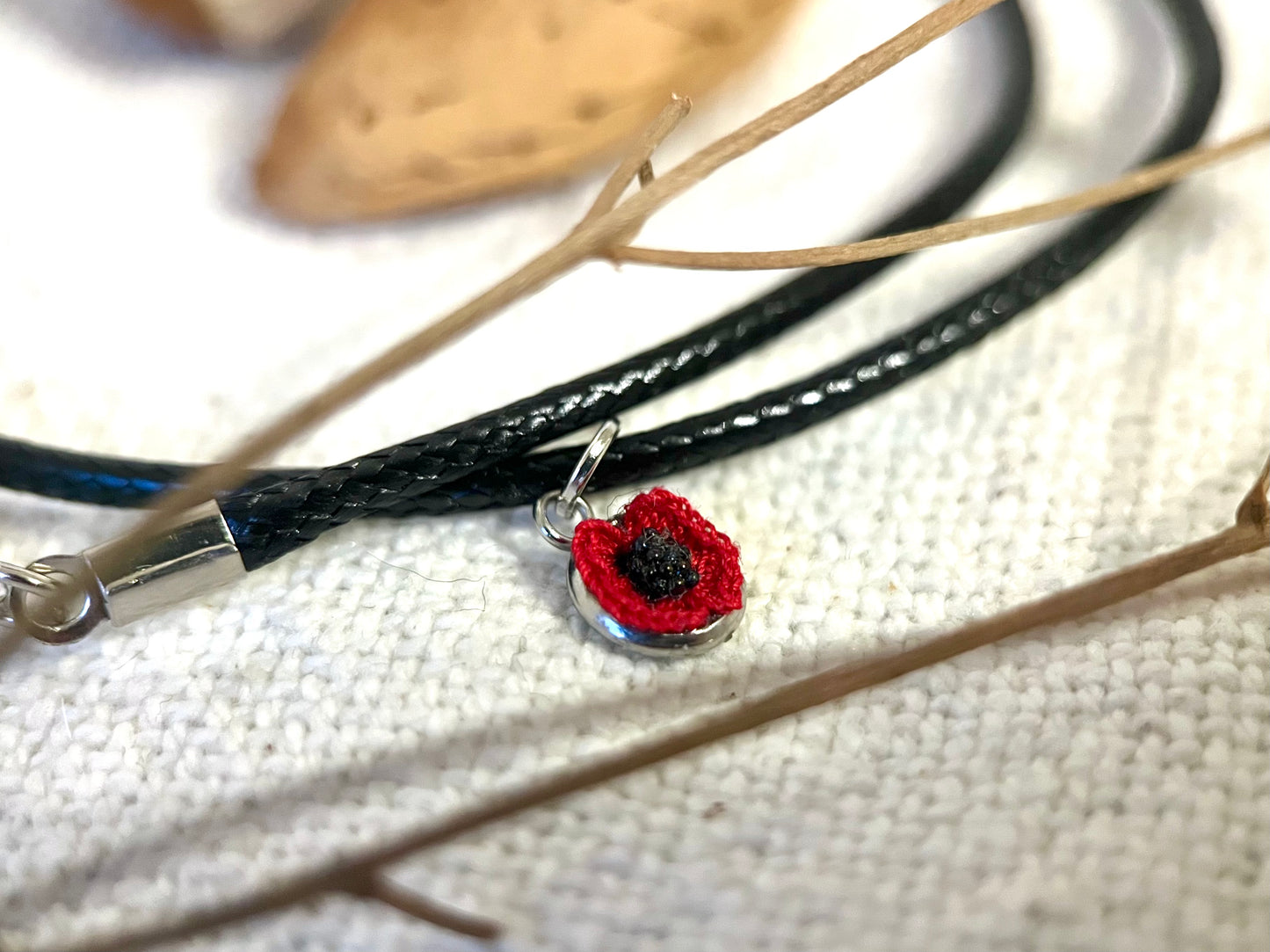 Tiny Poppy Micro Crochet Necklace