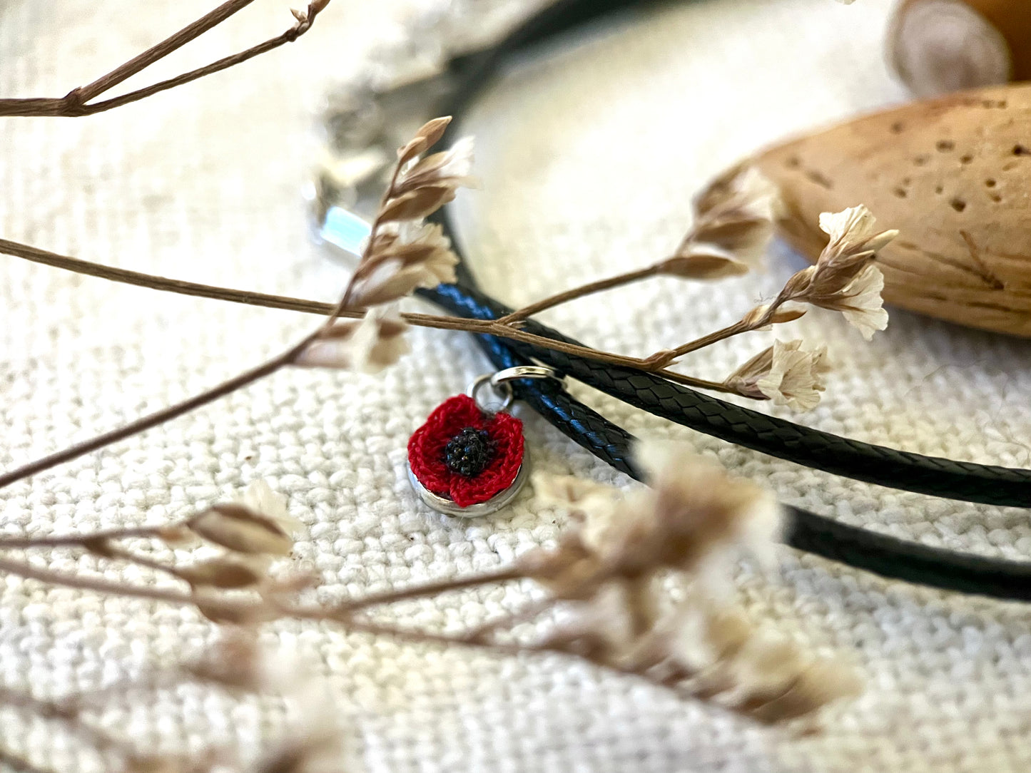 Tiny Poppy Micro Crochet Necklace