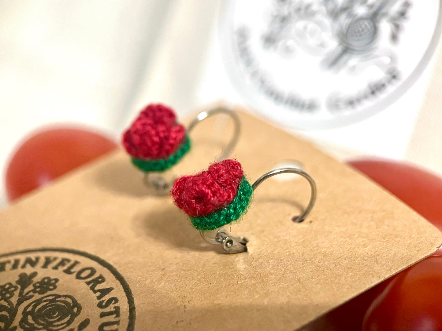 Micro Crochet Rosebud Earrings with Clasp