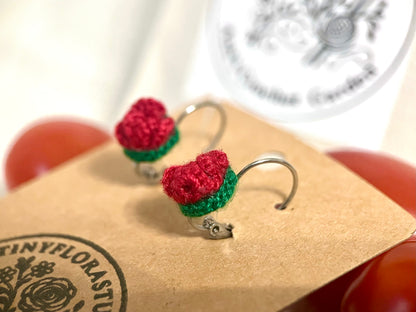 Micro Crochet Rosebud Earrings with Clasp