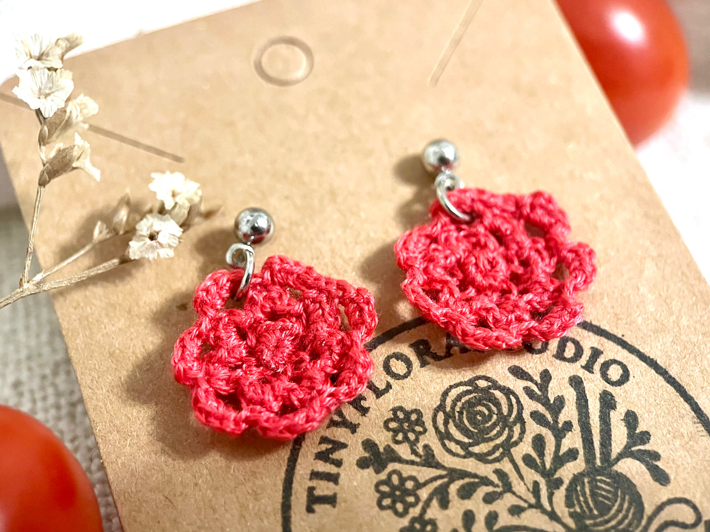 Micro Crochet Camellia Earrings
