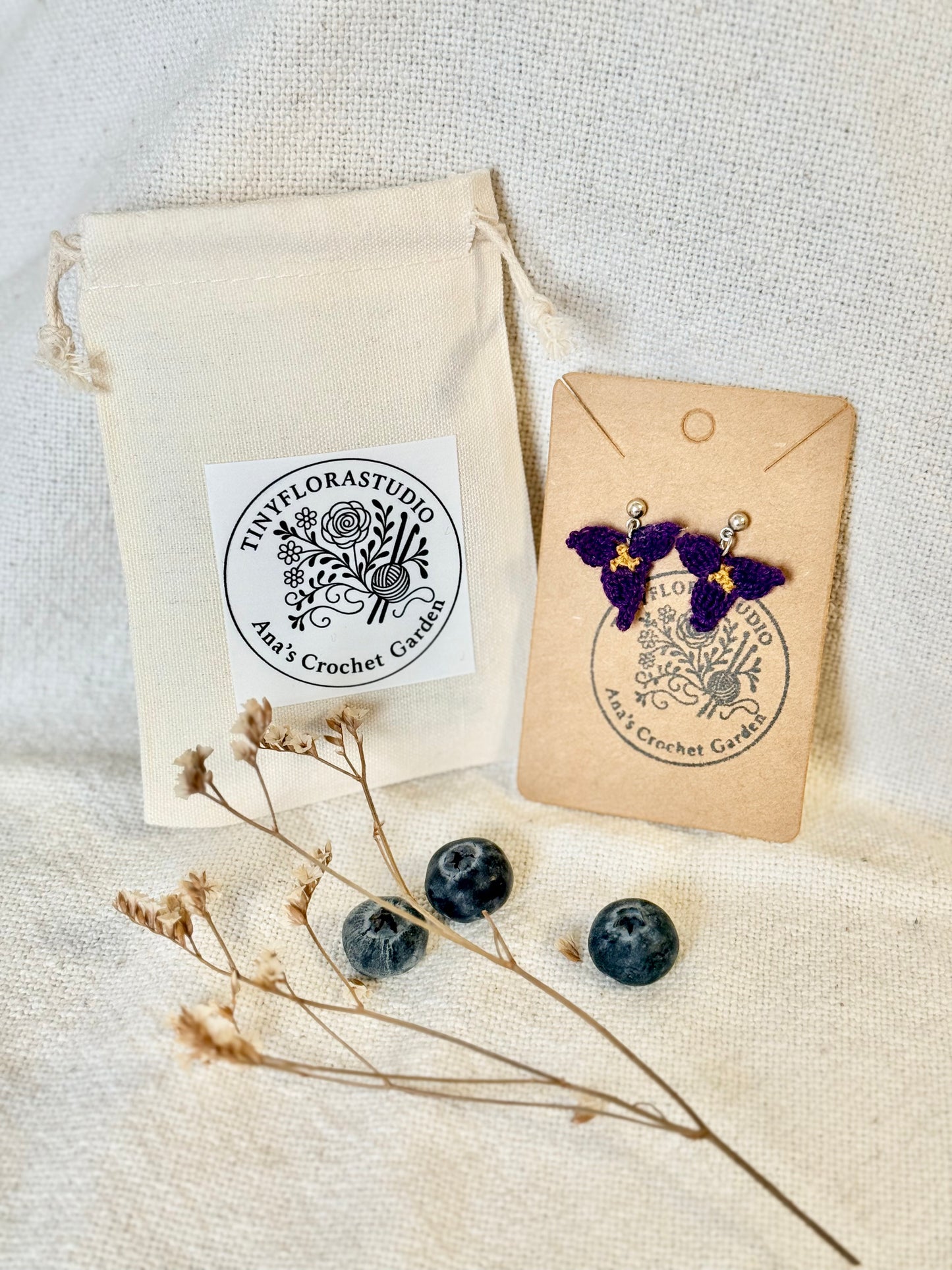 Micro Crochet Tradescantia flower earrings