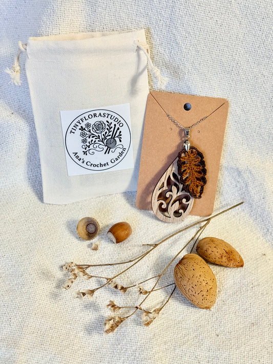 Micro Crochet Autumn Leaf Necklace