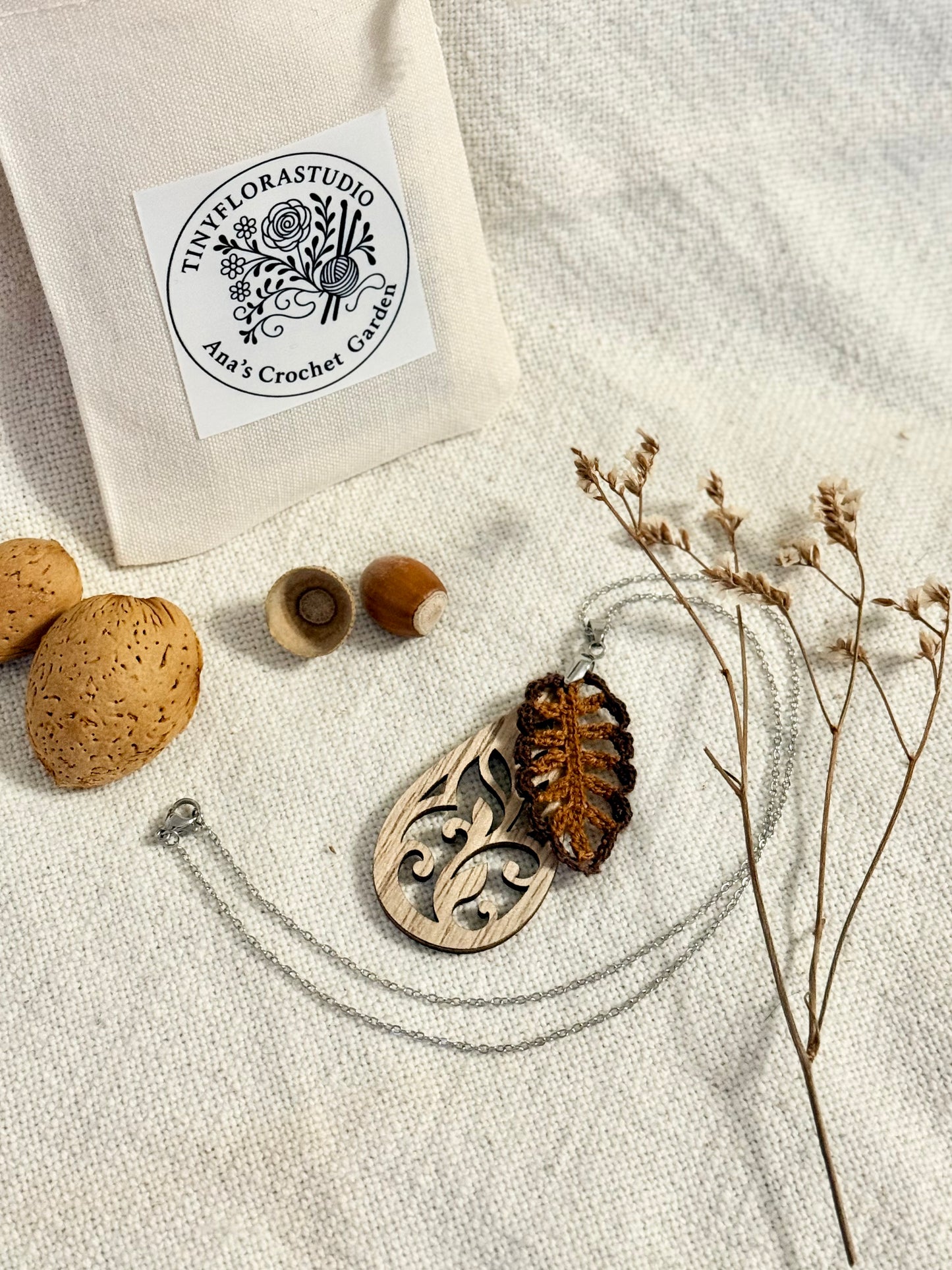 Micro Crochet Autumn Leaf Necklace