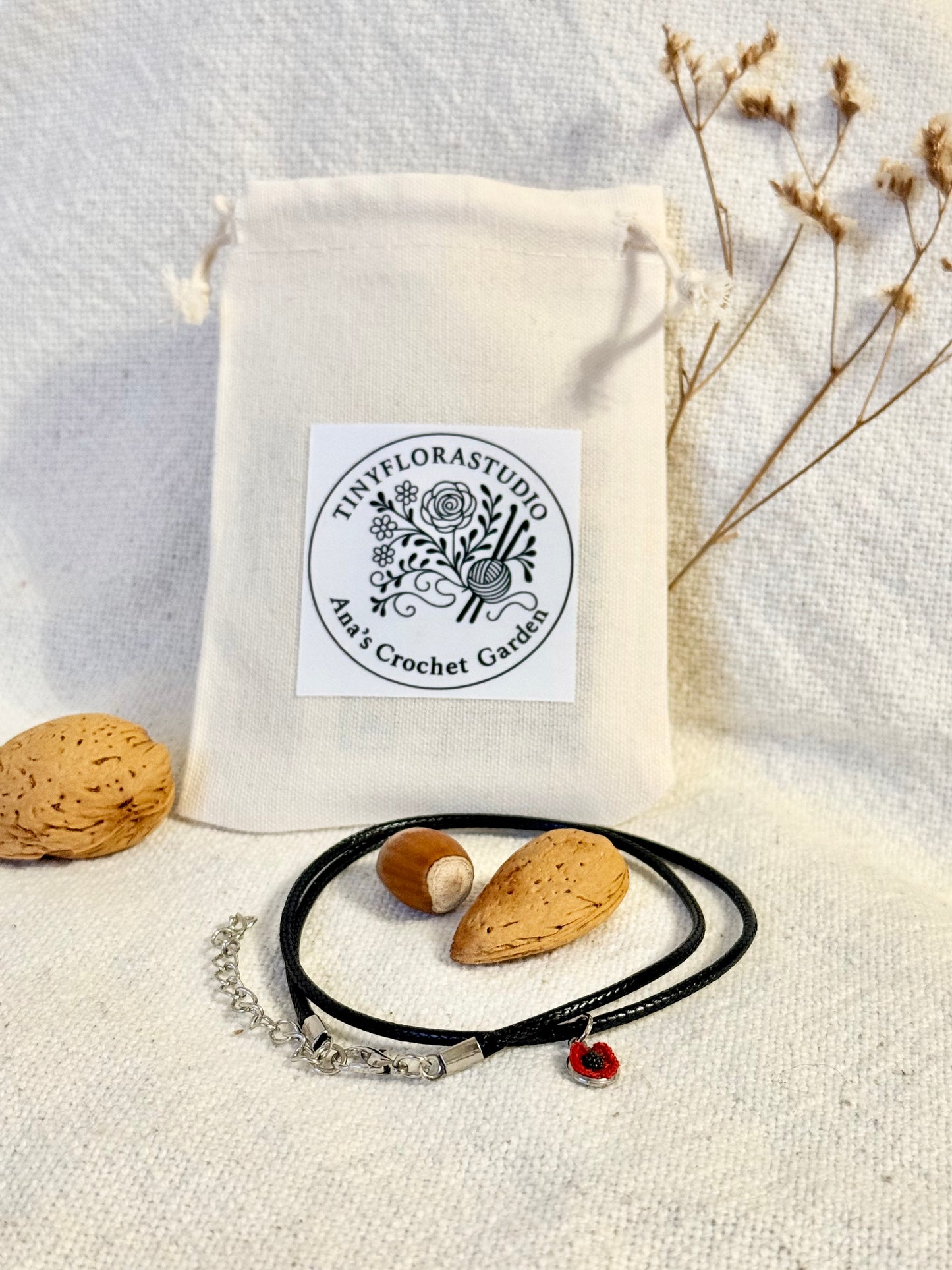 Tiny Poppy Micro Crochet Necklace