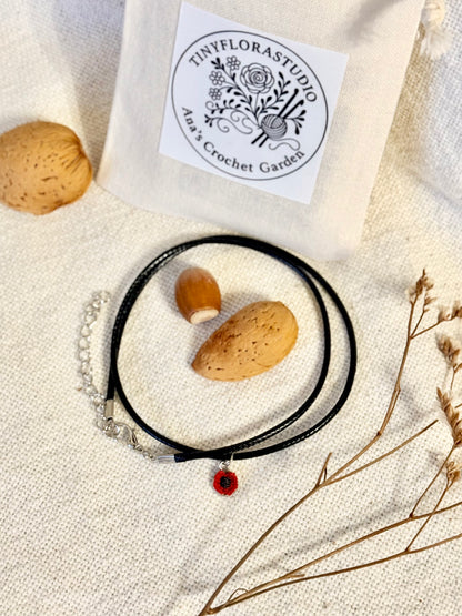 Tiny Poppy Micro Crochet Necklace