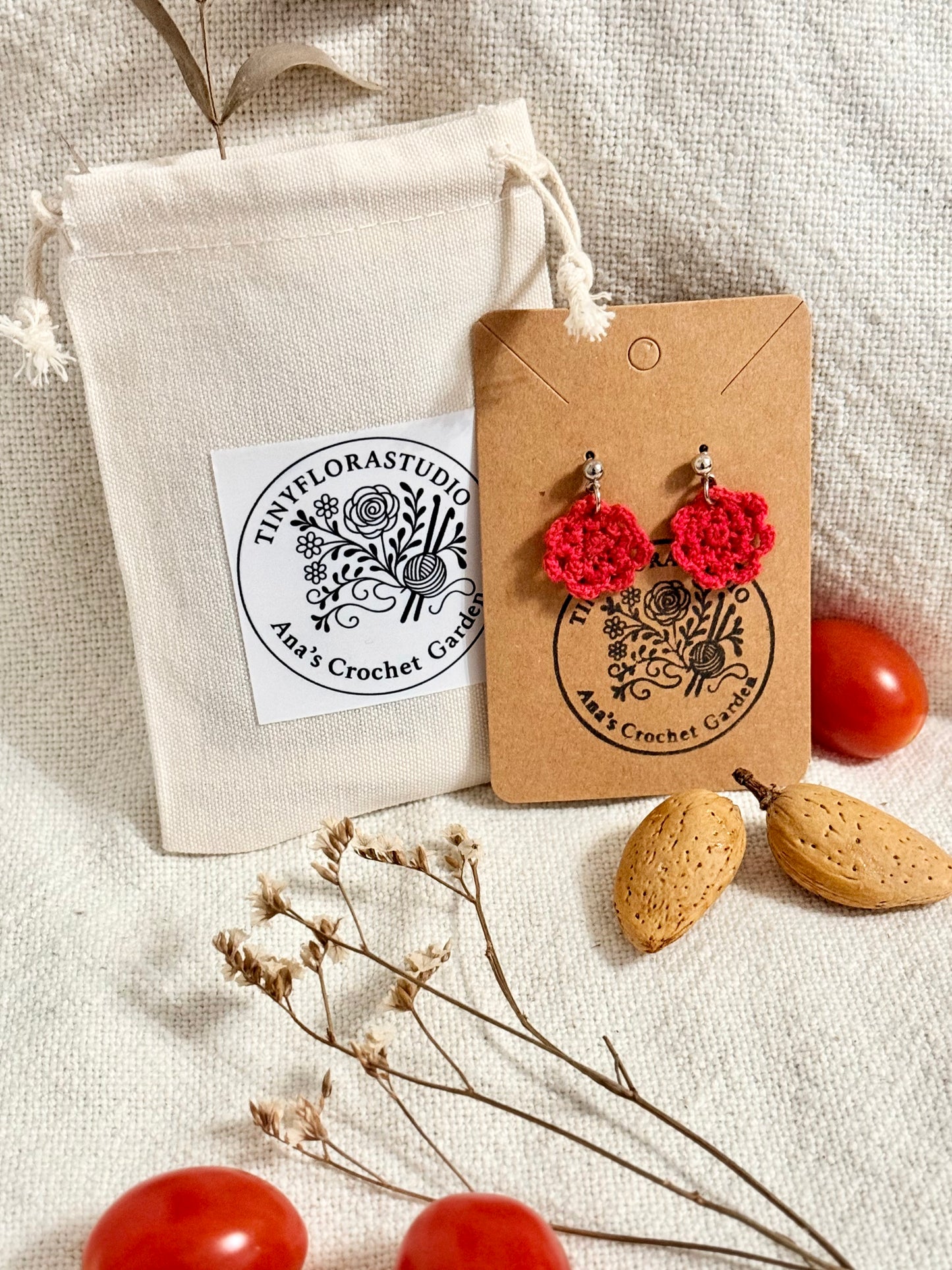 Micro Crochet Camellia Earrings