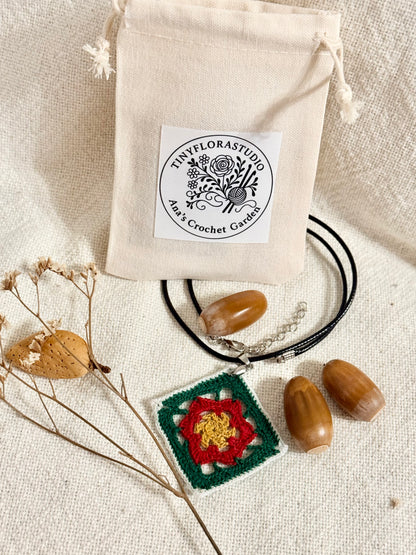 Granny Square Flower Micro Crochet Necklace