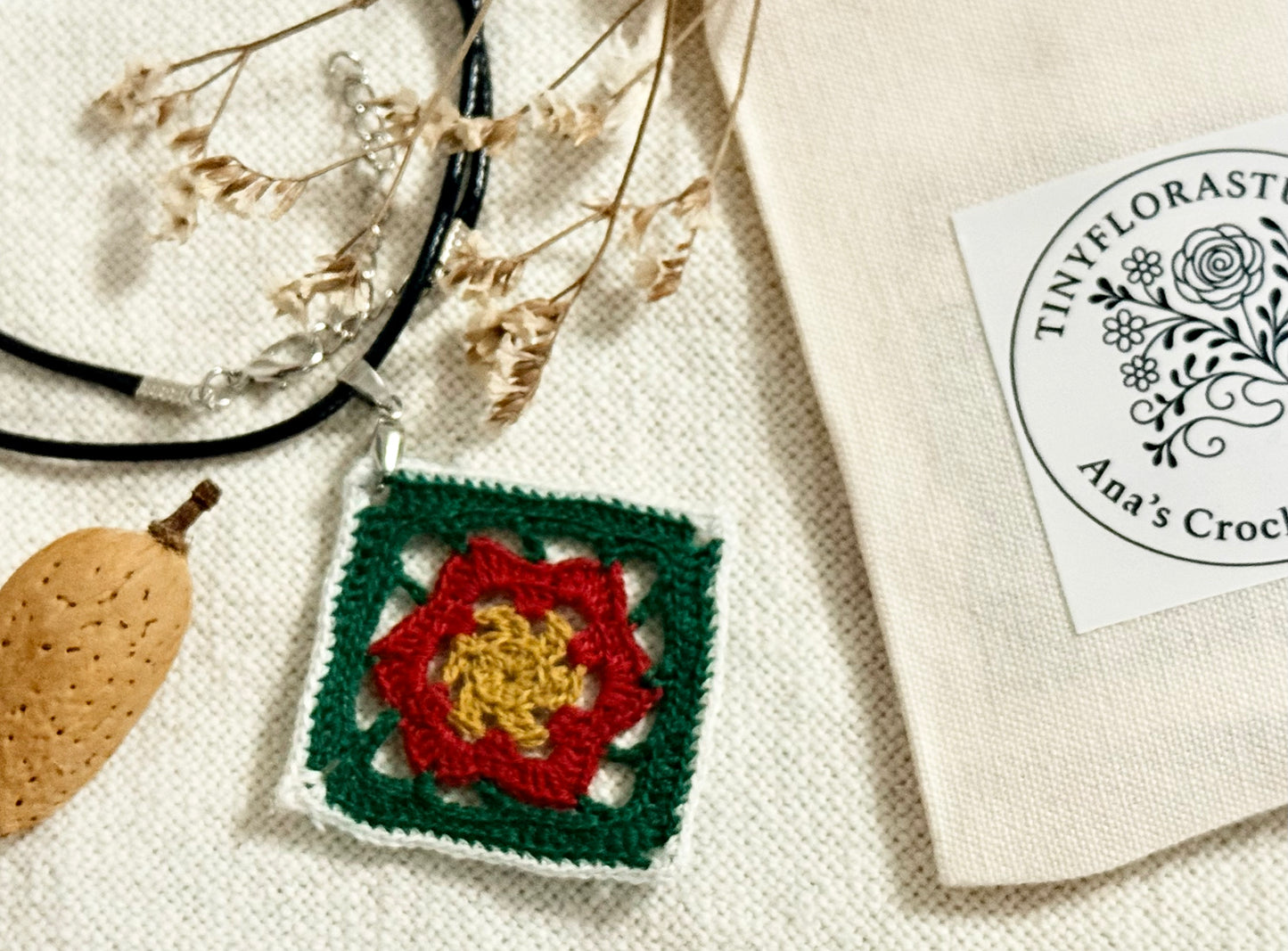 Granny Square Flower Micro Crochet Necklace