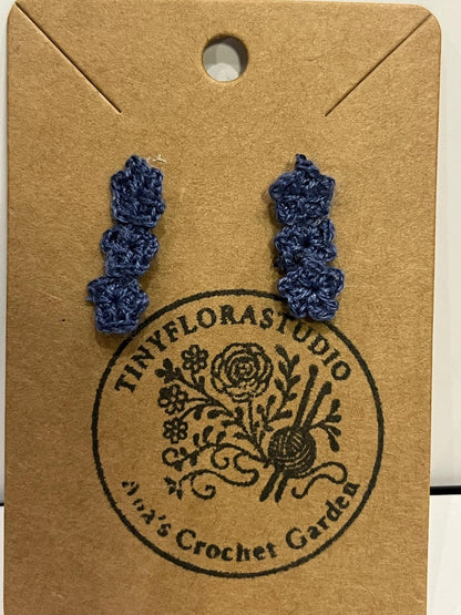 Blue Flower Micro Crochet Bar Earrings